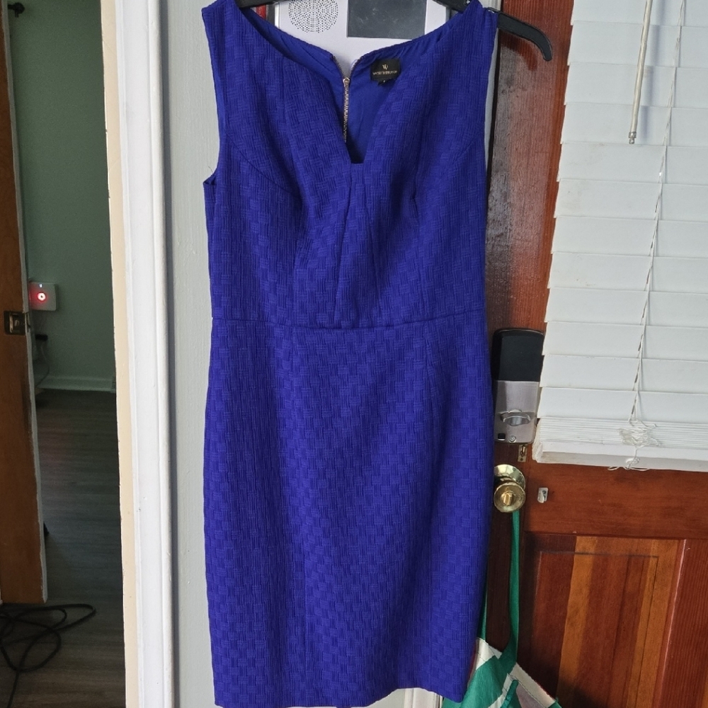 Worthington Blue V-Neck Sheath Midi Dress